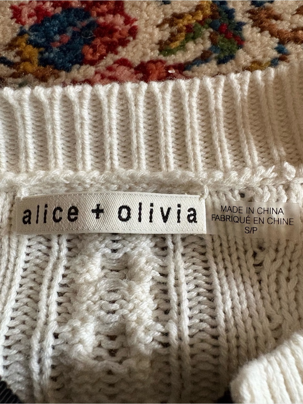 Alice + Olivia Cream Kitty Puff-Sleeve Cardigan Black Ribbon Bows Small - Picture 4 of 5